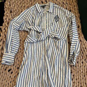 Lauren Ralph Lauren Blue and White Striped Long Sleeve Dress